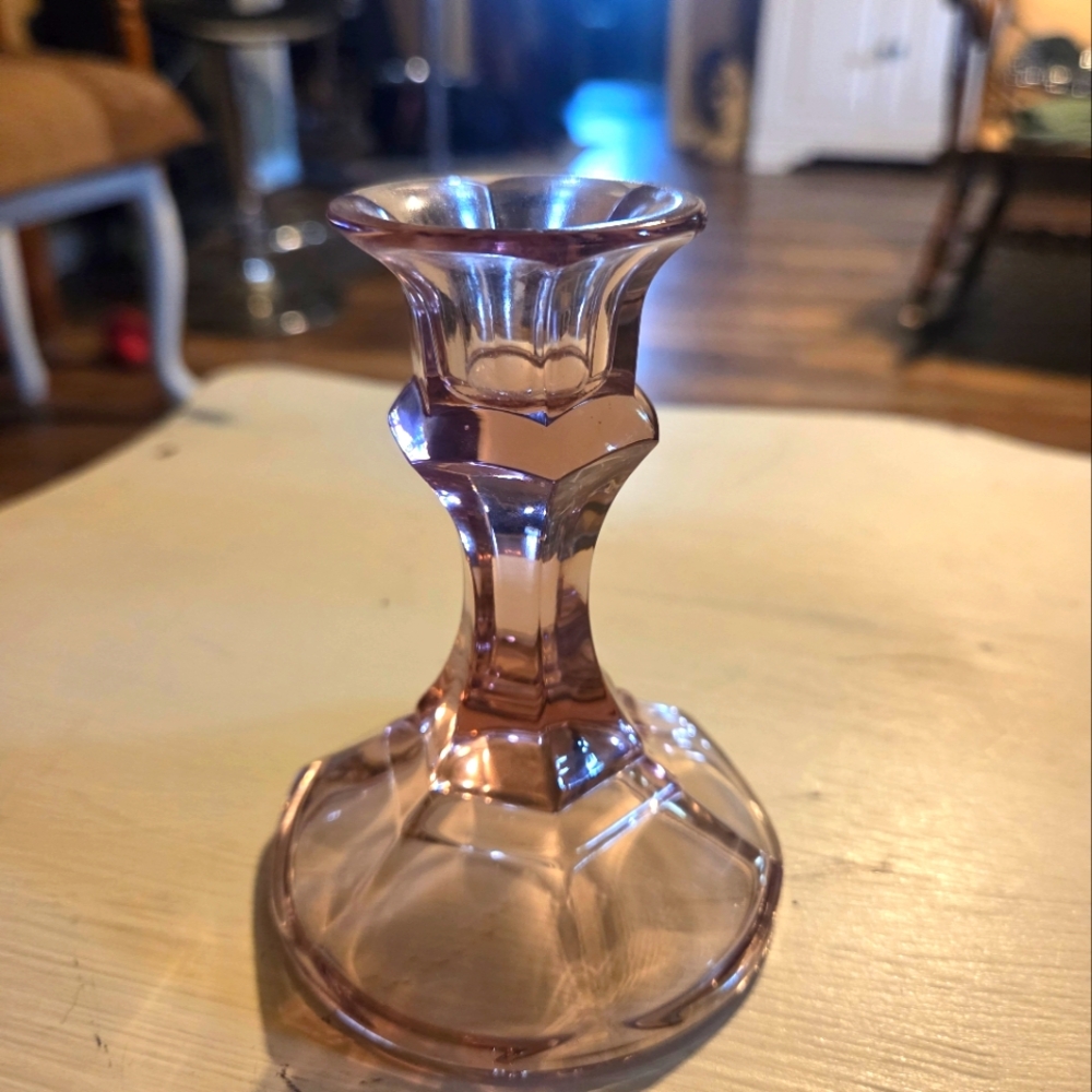 Vintage 1980's Pink Glass Candleholder